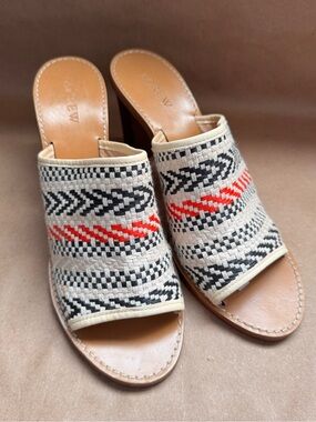 J.Crew Marlow 3” Heeled Mules with Woven Southwestern Pattern. Size 9.5